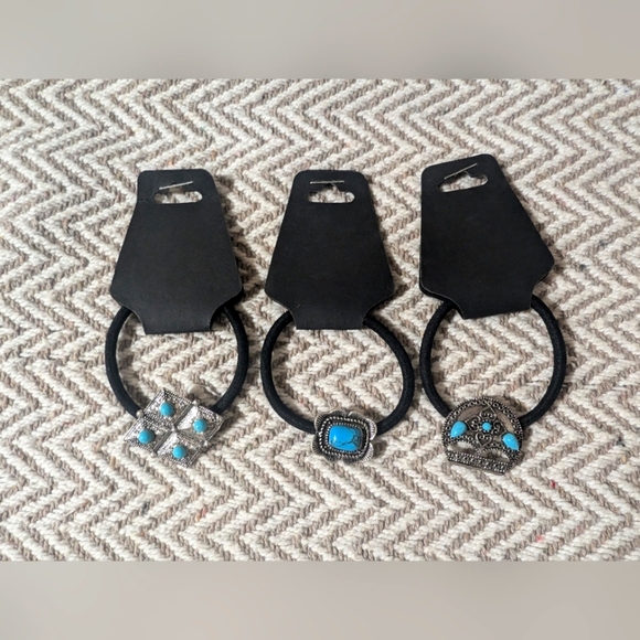 Silver and Turquoise Hair Ties / Hair Jewelry - Picture 1 of 6